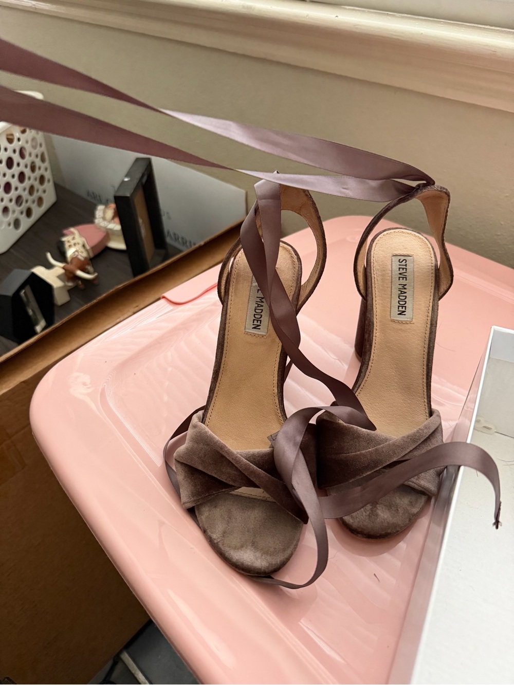 Steve Madden Clary-V Taupe Velvet Heels - Picture 3 of 3